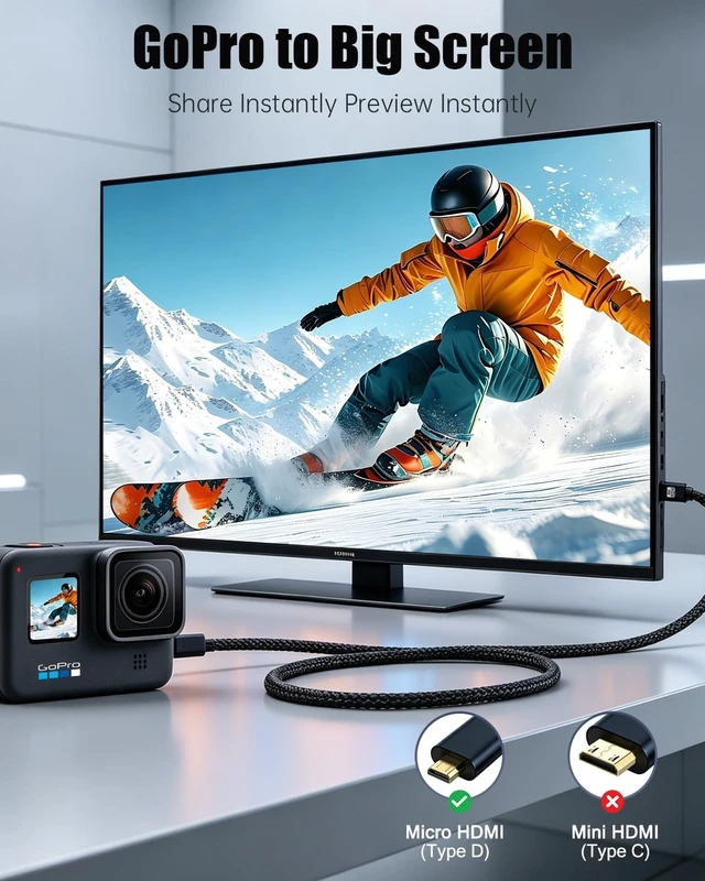 Alt view image 2 of 5 - 8K Micro HDMI to HDMI 2.1 Cable 12FT, Bi-Directional, 8K@60Hz, 4K@240Hz
