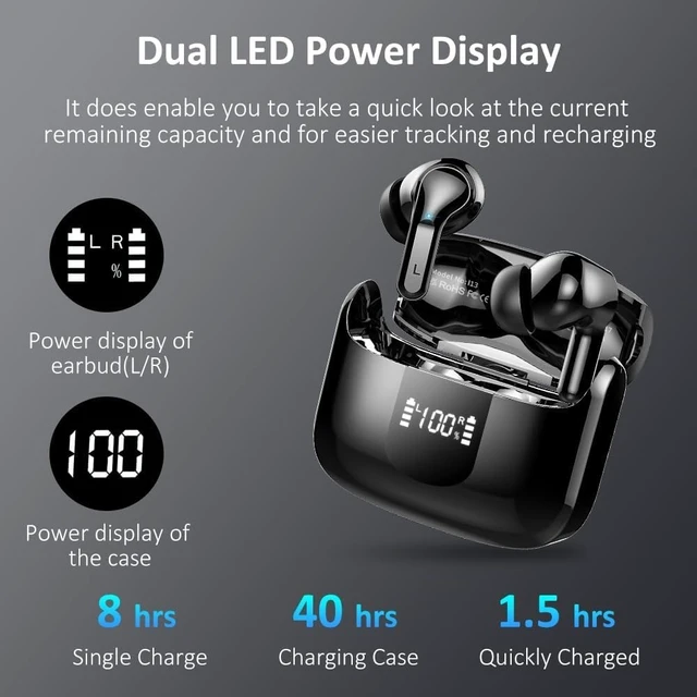 Alt view image 4 of 5 - Wireless Earbuds, 2026 Bluetooth 5.4 Headphones NEW Ear Buds 40H Bass Stereo in-Ear Earphones ENC Noise Cancelling Earbuds with 4 HD Mic, USB-C LED Display IP7 Waterproof Sport Headset for Andr
