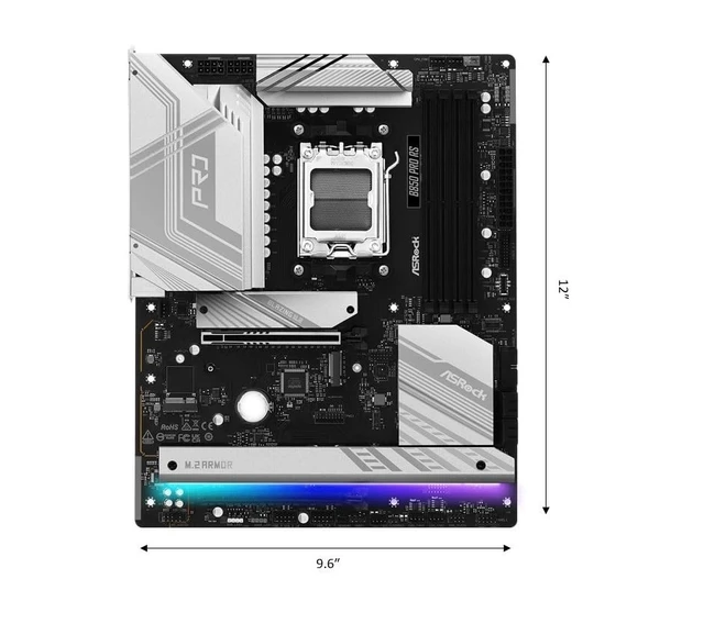 Alt view image 2 of 5 - ASRock AMD AM5 B850 Pro RS Motherboard, AMD Ryzen 9000/8000/7000 Series, 4X DDR5 Slots up to 8000MHz, 24-Pin Power Connection, ATX, 21x USB Ports, PCIe 5.0