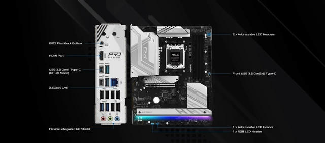 Alt view image 3 of 5 - ASRock AMD AM5 B850 Pro RS Motherboard, AMD Ryzen 9000/8000/7000 Series, 4X DDR5 Slots up to 8000MHz, 24-Pin Power Connection, ATX, 21x USB Ports, PCIe 5.0