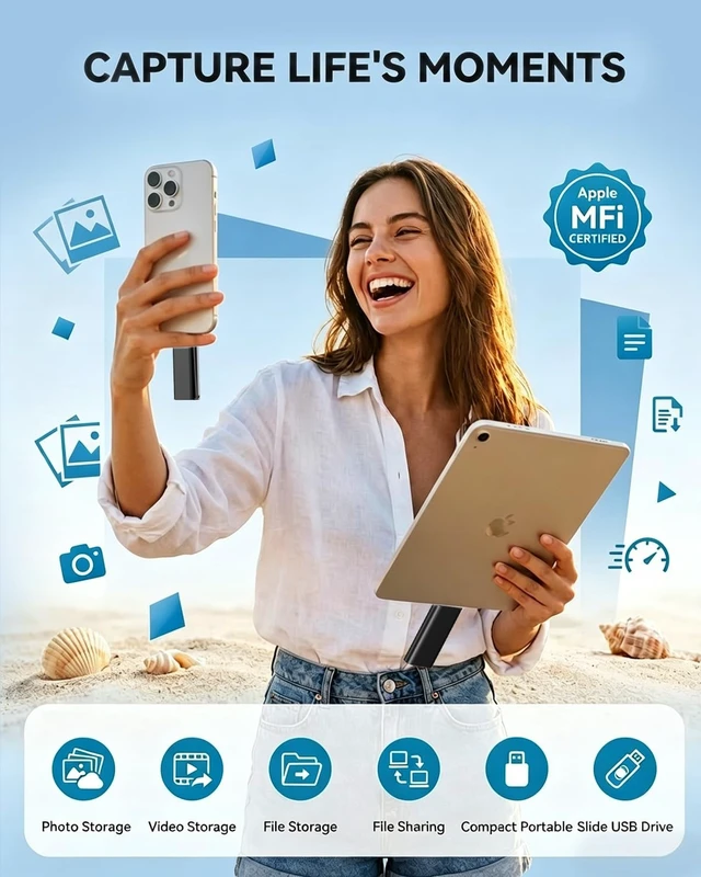 Alt view image 5 of 5 - MFI Certified 512GB Flash Drive Photo Stick and USB Stick Offers Photo/Video Storage, The External Storage is Compatible with iOS, Android, and Pc,1 Pack (Black)(Available Space: ~484GB)