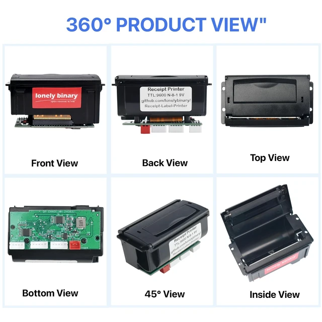 Alt view image 5 of 5 - Lonely Binary 58mm Thermal Receipt Printer Kit Type-C for ESP32 & C++