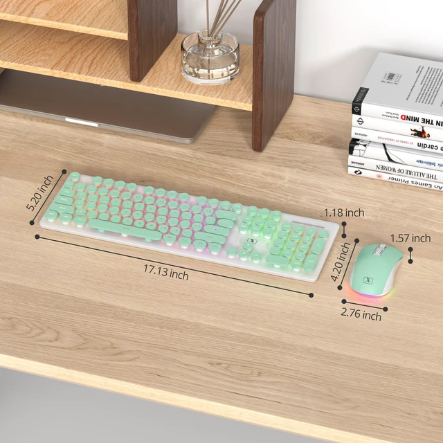 Alt view image 4 of 5 - Fogruaden Rechargeable Wireless Keyboard and Mouse, Backlit Cute Keyboard and Mouse Combo with Retro Round Keycap, 2.4G Connectivity for Windows PC, Laptop, Desktops, Computer(Green)