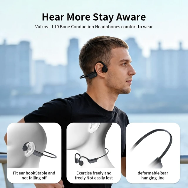 Alt view image 2 of 5 - Wireless Bone Conduction Headphones for Sports, Open-Ear Bluetooth 6.0 Earphones with Built-in Mic, Secure Fit IPX5 Sweatproof, Quick Charge & 10H Playtime for Running, Cycling, Hiking and Work