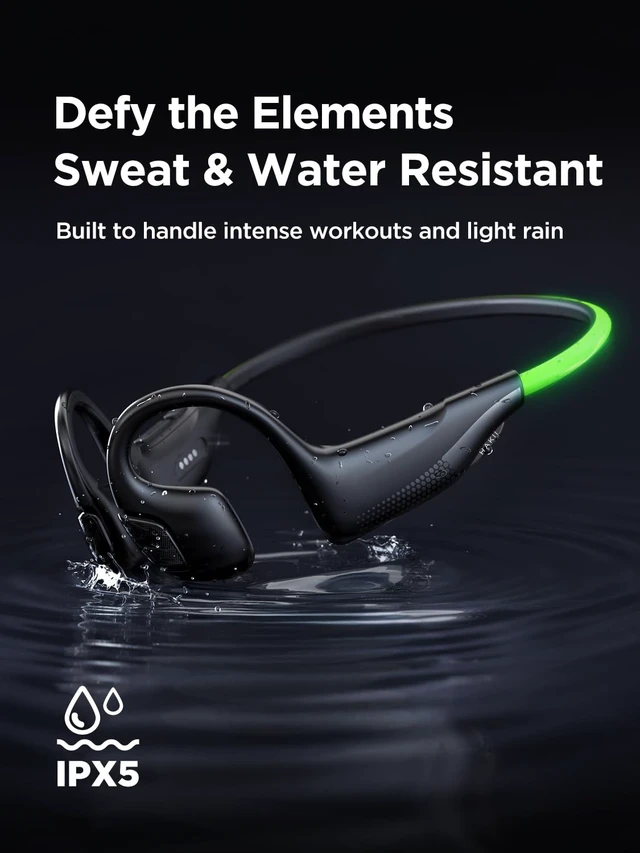 Alt view image 3 of 5 - HAKII Light 2 Open Ear Headphones, IPX5 Running Headphone with 180 Ultra-Bright Beacon String, BT 6.0, 16H Playtime, Air Conduction Headphones Open Ear Earbuds for Fitness, Cycling, Outdoor - Green