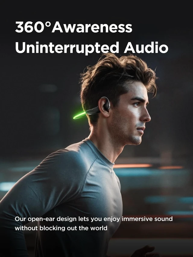 Alt view image 4 of 5 - HAKII Light 2 Open Ear Headphones, IPX5 Running Headphone with 180 Ultra-Bright Beacon String, BT 6.0, 16H Playtime, Air Conduction Headphones Open Ear Earbuds for Fitness, Cycling, Outdoor - Green