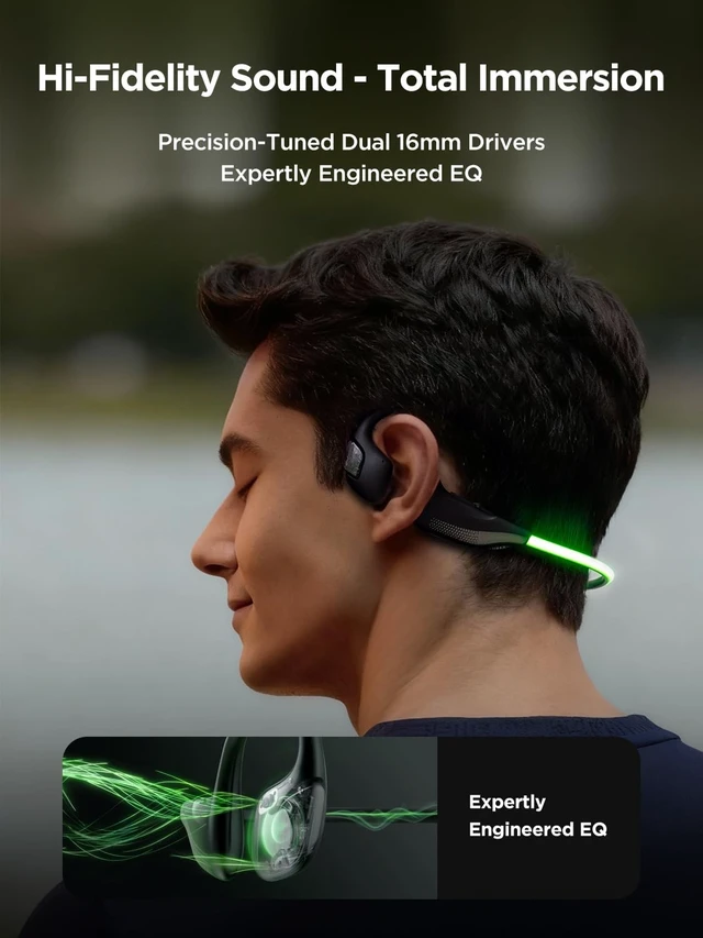 Alt view image 2 of 5 - HAKII Light 2 Open Ear Headphones, IPX5 Running Headphone with 180 Ultra-Bright Beacon String, BT 6.0, 16H Playtime, Air Conduction Headphones Open Ear Earbuds for Fitness, Cycling, Outdoor - Green
