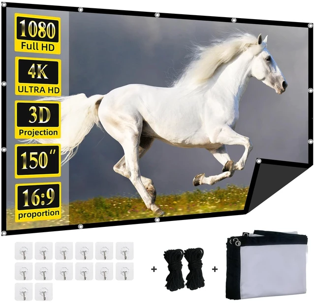 Main image of Foldable Projector Screen,XINLEMY 4k 16:9 Anti-Crease Portable Washable Projector Backing Black Absorbs Light Movies Screens for Home Theater Backyard (150inch Projector Screen)