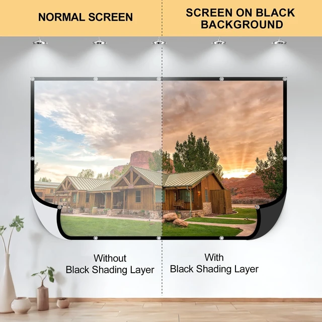 Alt view image 4 of 5 - Foldable Projector Screen,XINLEMY 4k 16:9 Anti-Crease Portable Washable Projector Backing Black Absorbs Light Movies Screens for Home Theater Backyard (150inch Projector Screen)