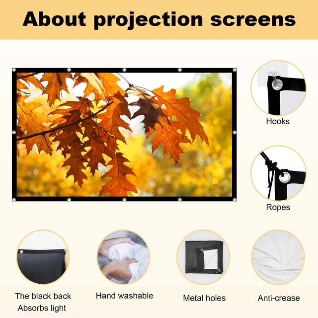 Alt view image 5 of 5 - Foldable Projector Screen,XINLEMY 4k 16:9 Anti-Crease Portable Washable Projector Backing Black Absorbs Light Movies Screens for Home Theater Backyard (150inch Projector Screen)