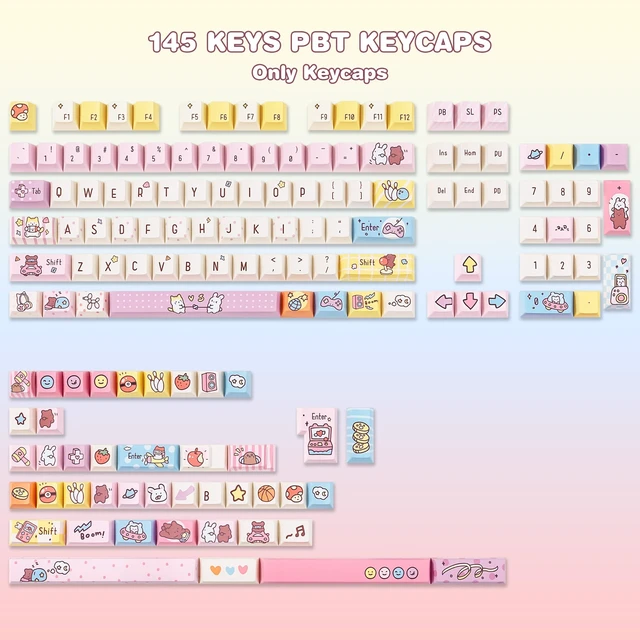 Alt view image 2 of 5 - ZERRIOY Pink Anime 145-Key PBT Cherry Profile Keycaps Set.