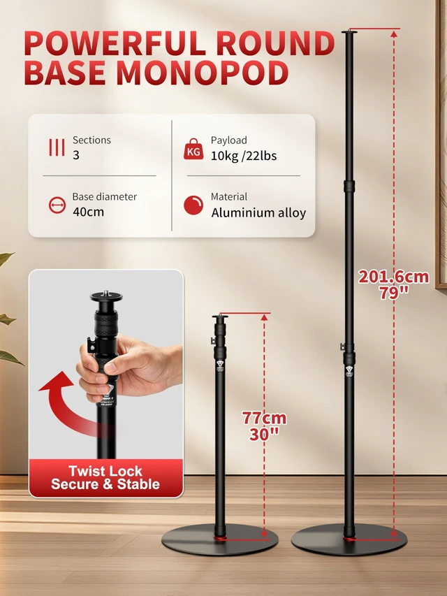 Alt view image 2 of 5 - IFOOTAGE Cobra RB-A400-PE Professional Projector Stand, Heavy Duty Aluminium Tripod Stand with Adjustable Ball Head, 90 Tilt Angle, Weighted Base for Projector, DSLR, LED Light (79")
