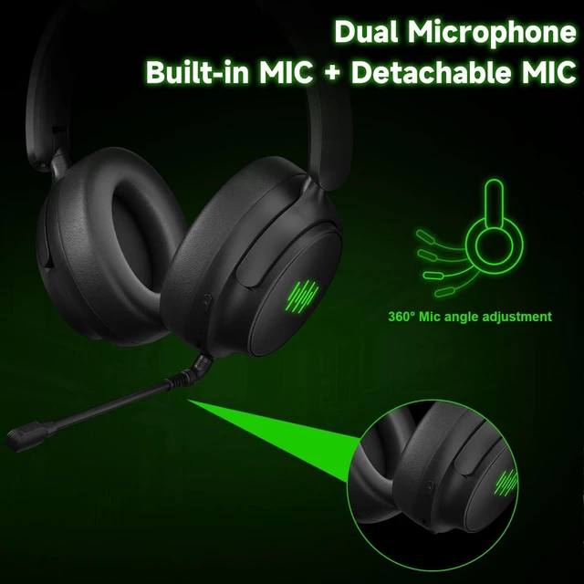 Alt view image 4 of 5 - Dinosoo Wireless Bluetooth Headset for Gaming, 3D Surround Sound, Game/Chat Balance, Mic Mute, Foldable Design, Long Battery Life Works with Xbox One/Series X/S, PS5, PC, Mac, NS