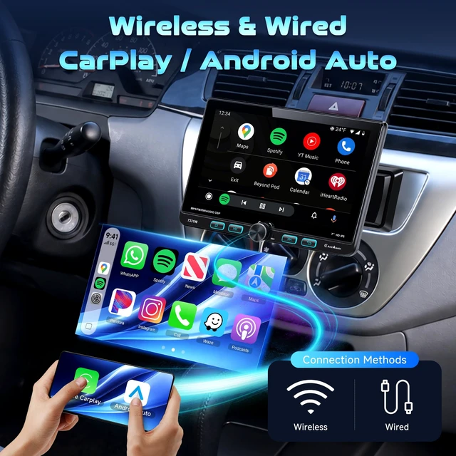 Alt view image 3 of 5 - MAHVEC 7''IPS Single Din Car Radio with Knob Keybutton CarPlay Android Auto