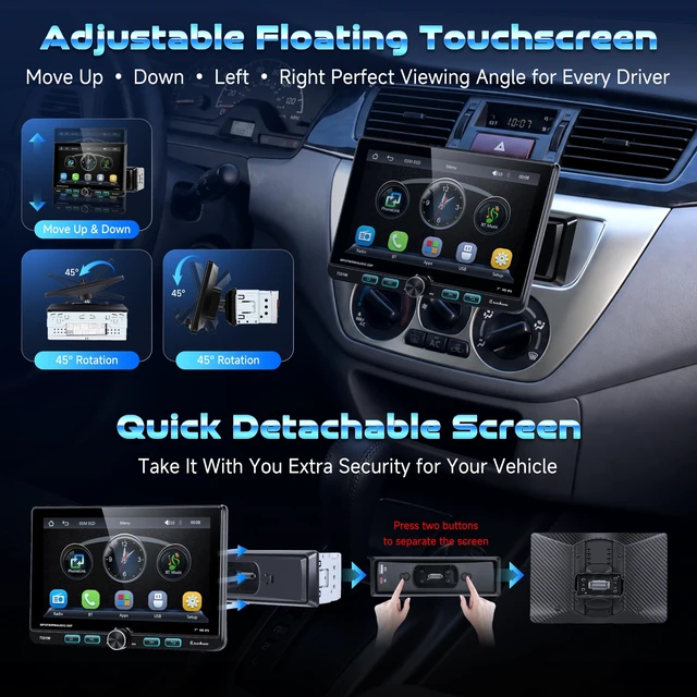 Alt view image 2 of 5 - MAHVEC 7''IPS Single Din Car Radio with Knob Keybutton CarPlay Android Auto