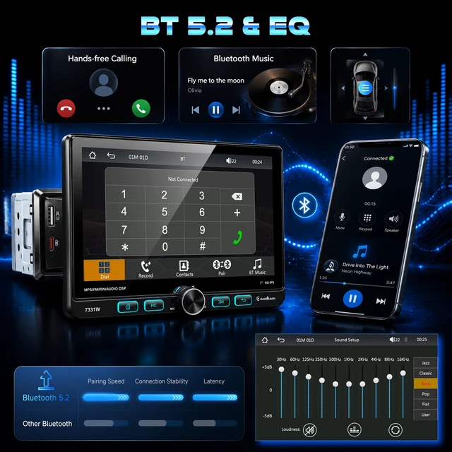 Alt view image 4 of 5 - MAHVEC 7''IPS Single Din Car Radio with Knob Keybutton CarPlay Android Auto