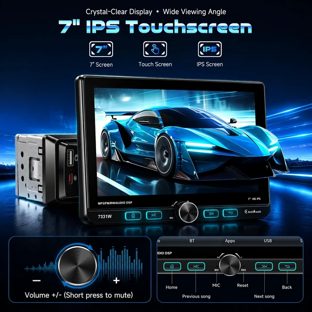 Alt view image 5 of 5 - MAHVEC 7''IPS Single Din Car Radio with Knob Keybutton CarPlay Android Auto