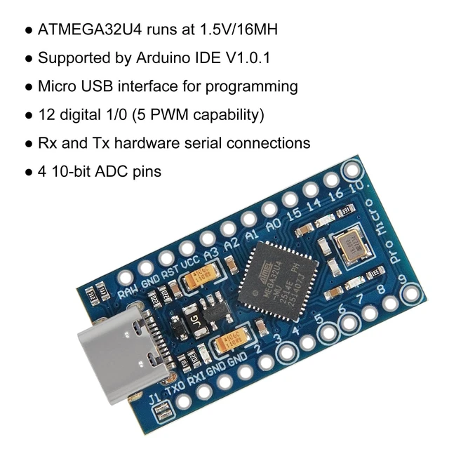 Alt view image 4 of 5 - 4Pcs Atmega32U4 Type-C Pro Micro 5V 16MHz Module Board Programming USB C Development Board Micro Controller for Arduino IDE