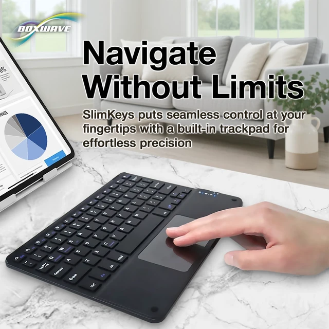 Alt view image 3 of 5 - BoxWave Keyboard Compatible with Trimble T10 - SlimKeys Bluetooth Keyboard with Trackpad, Portable Slim TouchPad - Jet Black