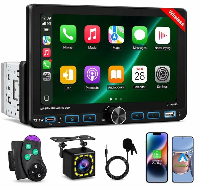 Main image of 7" Single Din Car Stereo Radio with Wireless Apple CarPlay for Car