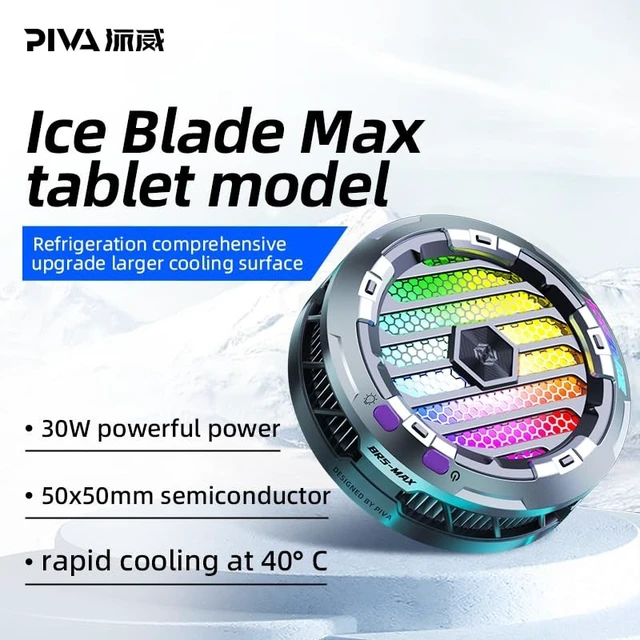 Alt view image 2 of 5 - PIVA RGB TEC 30W High-Power Magnetic Game Cooler RGB Lighting, 3-Speed Fan, Magnetic Suction Radiator for Tablets & Phones