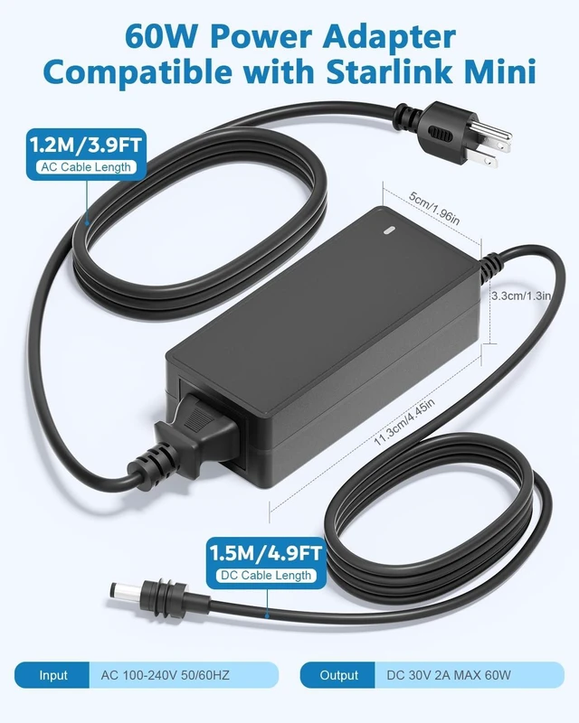 Alt view image 4 of 5 - UL Listed 30V Power Supply for Starlink Mini AC Adapter 9FT Power Cable