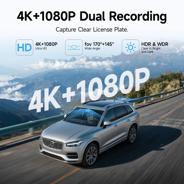 Alt view image 3 of 5 - 4K Front+1080P Rear Dash Cam for Volvo XC90 2016-2022 T5 T6 T8, OEM Look