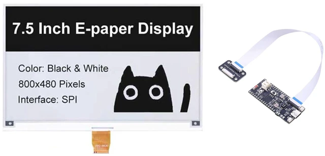 Main image of 7.5 Inch E-Ink Display Module 800x480 SPI + ESP32-C6 E-Paper Driver Board Kit, Partial/Full Refresh, 24P FPC Connector, 3.3V/5V Level Shifter, for Raspberry Pi 40-Pin GPIO, SD Slot & USB