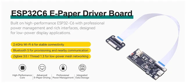 Alt view image 4 of 5 - 7.5 Inch E-Ink Display Module 800x480 SPI + ESP32-C6 E-Paper Driver Board Kit, Partial/Full Refresh, 24P FPC Connector, 3.3V/5V Level Shifter, for Raspberry Pi 40-Pin GPIO, SD Slot & USB