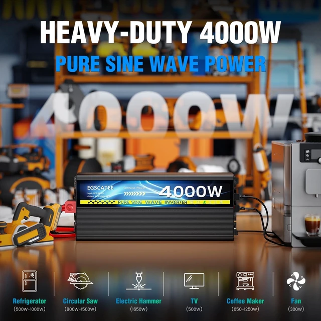 Alt view image 2 of 5 - 4000W Pure Sine Wave Inverter 12V DC to 110V/120V AC for Solar Off-Grid