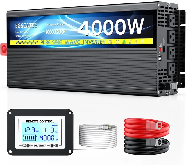 Main image of 4000W Pure Sine Wave Inverter 12V DC to 110V/120V AC for Solar Off-Grid