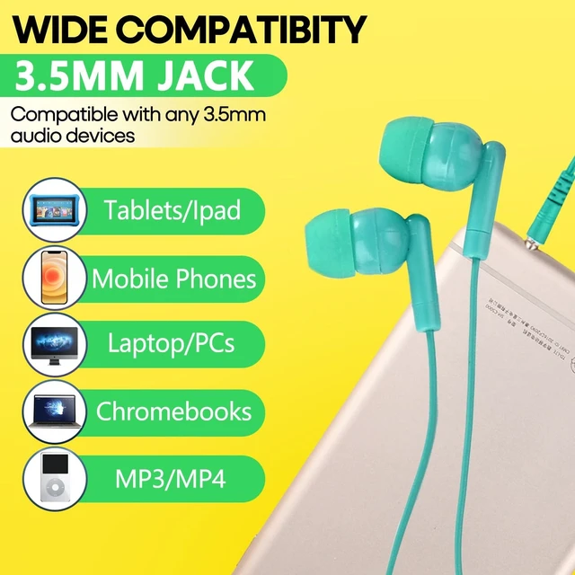 Alt view image 4 of 5 - XOSDA 50 Pack Earbud Bulk Kids Headphone for Classroom School, Wholesale Class Room Students Wired Earphones with 3.5 mm Jack for Computers Chromebook Laptop PC (Mixed Colors)