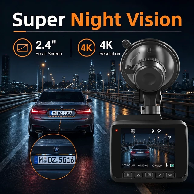 Alt view image 5 of 5 - 4K Dash Cam Front and Rear, Volxcereo Dual Dash Camera with WiFi 6 &APP&GPS