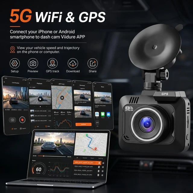 Alt view image 3 of 5 - 4K Dash Cam Front and Rear, Volxcereo Dual Dash Camera with WiFi 6 &APP&GPS