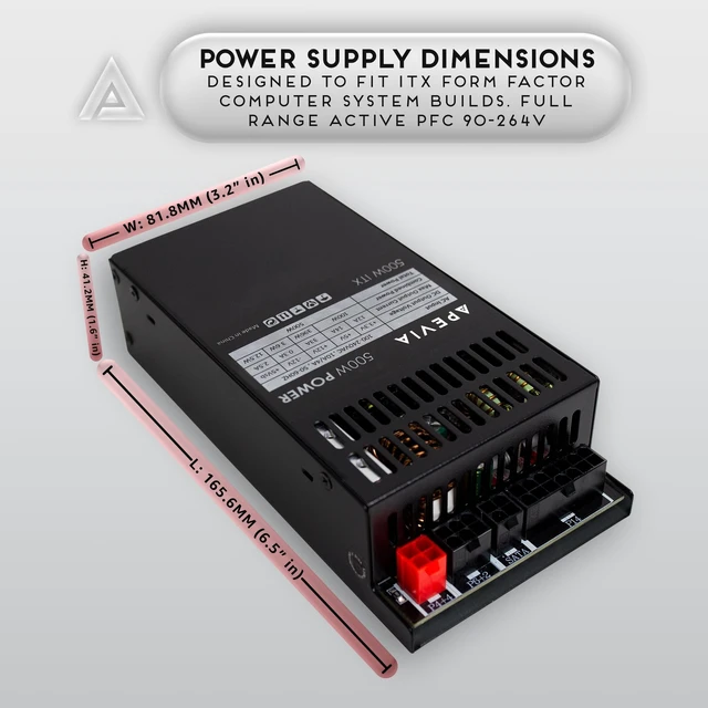 Alt view image 3 of 5 - Apevia ITX-PFC500W Fully Modular ITX 500W Power Supply, Active PFC 90-264V