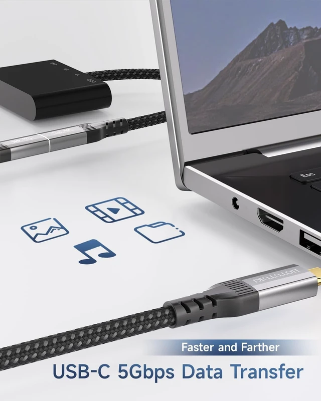 Alt view image 5 of 5 - HOTUTUKI Long USB c Extension Cable 33FT, 5Gbps,60W,4K Video Output, Nylon Braided,USB3.0 Type C Extender Cord Male to Female Compatible with,Monitor,SSD