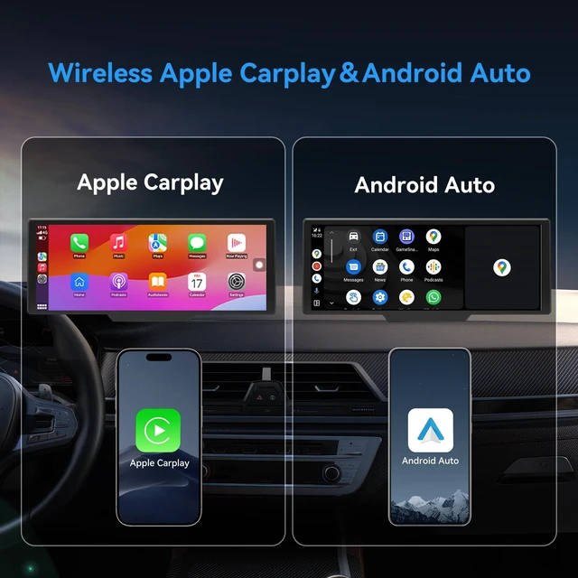 Alt view image 2 of 5 - 10.5" Wireless Carplay Screen for Apple CarPlay&Android Auto,4K Dash Camera