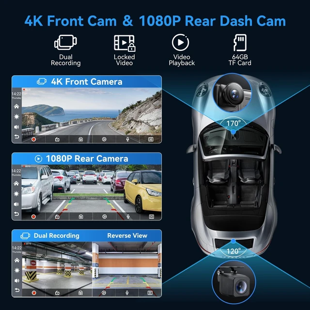 Alt view image 4 of 5 - 10.5" Wireless Carplay Screen for Apple CarPlay&Android Auto,4K Dash Camera