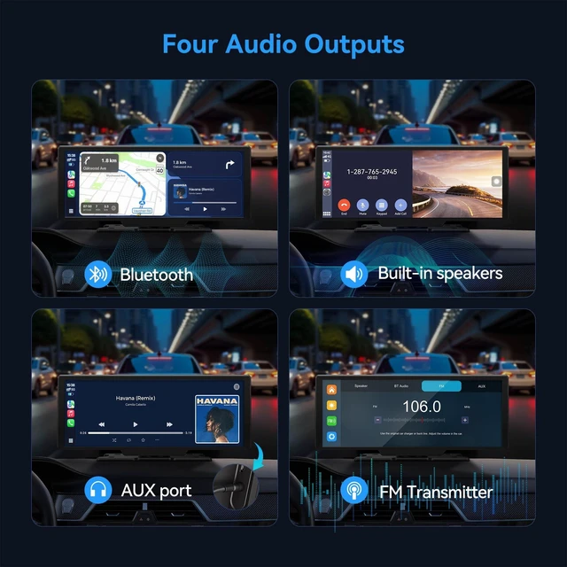 Alt view image 5 of 5 - 10.5" Wireless Carplay Screen for Apple CarPlay&Android Auto,4K Dash Camera