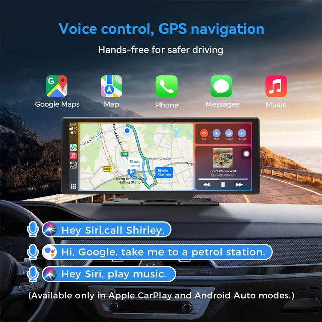 Alt view image 3 of 5 - 10.5" Wireless Carplay Screen for Apple CarPlay&Android Auto,4K Dash Camera