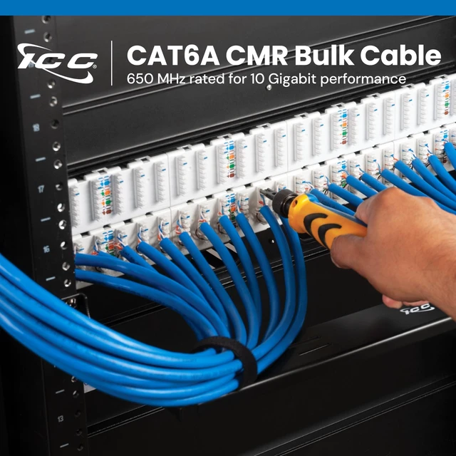 Alt view image 2 of 5 - ICC Cat6A CMR Riser Ethernet Cable, 1000ft, UTP 23AWG Solid Copper, Blue