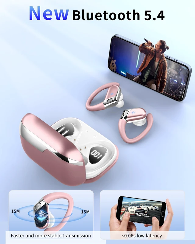 Alt view image 3 of 5 - Hupoaf Wireless Earbuds Sport with Earhooks, 2026 Bluetooth 5.4 Headphones with 4 ENC Noise Canceling Mics, 50H Stereo Earphones for Running/Gym/Workout, IP7 Waterproof Over Ear Buds for Androi