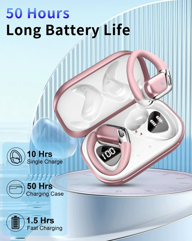 Alt view image 4 of 5 - Hupoaf Wireless Earbuds Sport with Earhooks, 2026 Bluetooth 5.4 Headphones with 4 ENC Noise Canceling Mics, 50H Stereo Earphones for Running/Gym/Workout, IP7 Waterproof Over Ear Buds for Androi