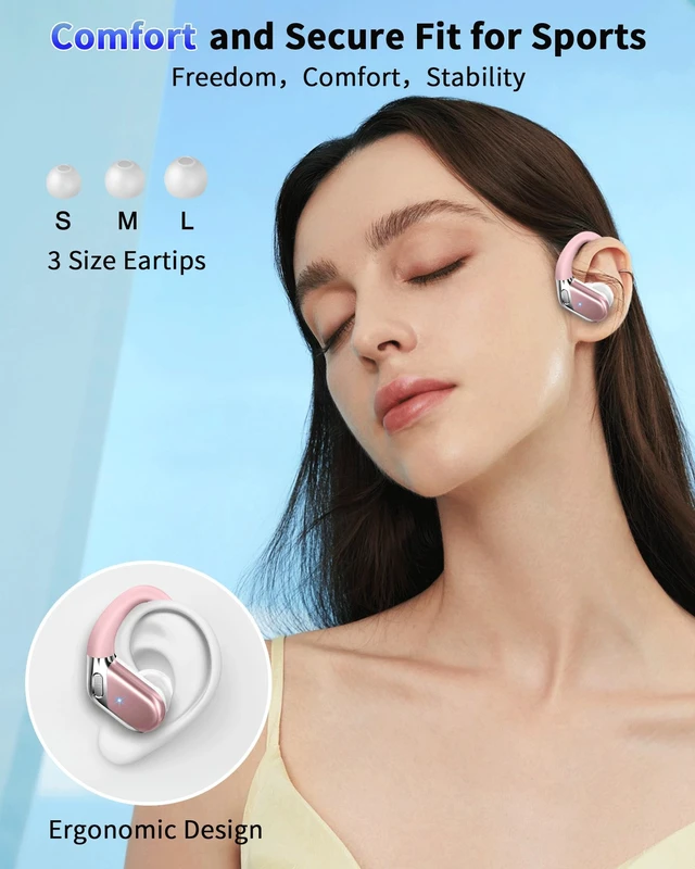 Alt view image 5 of 5 - Hupoaf Wireless Earbuds Sport with Earhooks, 2026 Bluetooth 5.4 Headphones with 4 ENC Noise Canceling Mics, 50H Stereo Earphones for Running/Gym/Workout, IP7 Waterproof Over Ear Buds for Androi
