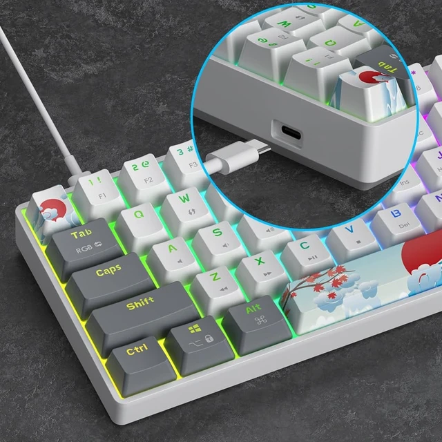 Alt view image 2 of 5 - iRoboosta Portable 60% Mechanical Gaming Keyboard White/Grey, RGB Backlit Wired Key Board with Red Switch, Compact 61 Keys Mini Office Keyboards with for Windows Laptop PC (61 White/Red Switch)