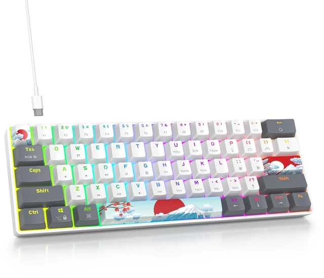 Main image of iRoboosta Portable 60% Mechanical Gaming Keyboard White/Grey, RGB Backlit Wired Key Board with Red Switch, Compact 61 Keys Mini Office Keyboards with for Windows Laptop PC (61 White/Red Switch)
