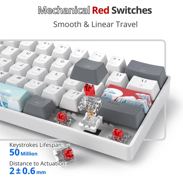 Alt view image 5 of 5 - iRoboosta Portable 60% Mechanical Gaming Keyboard White/Grey, RGB Backlit Wired Key Board with Red Switch, Compact 61 Keys Mini Office Keyboards with for Windows Laptop PC (61 White/Red Switch)