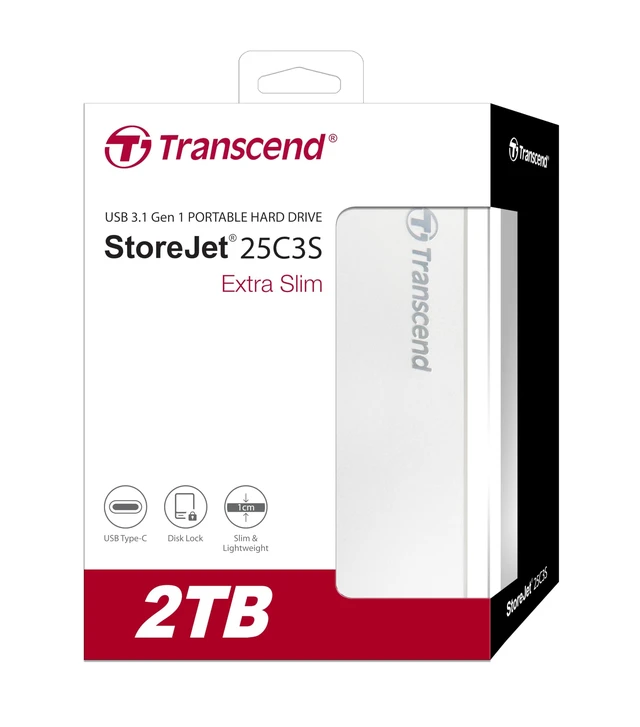 Alt view image 2 of 5 - Transcend 2TB StoreJet 25C3S Portable HDD, Sleek Aluminum Case, Type-C