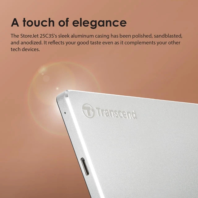 Alt view image 4 of 5 - Transcend 2TB StoreJet 25C3S Portable HDD, Sleek Aluminum Case, Type-C