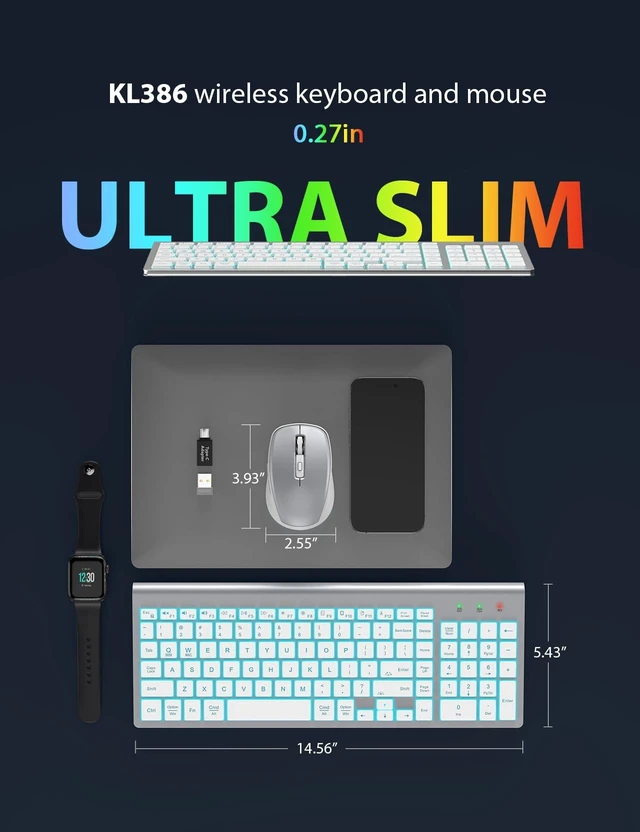 Alt view image 2 of 5 - SABLUTE Wireless Keyboard and Mouse Combo, Compact Backlit Scissor Keys